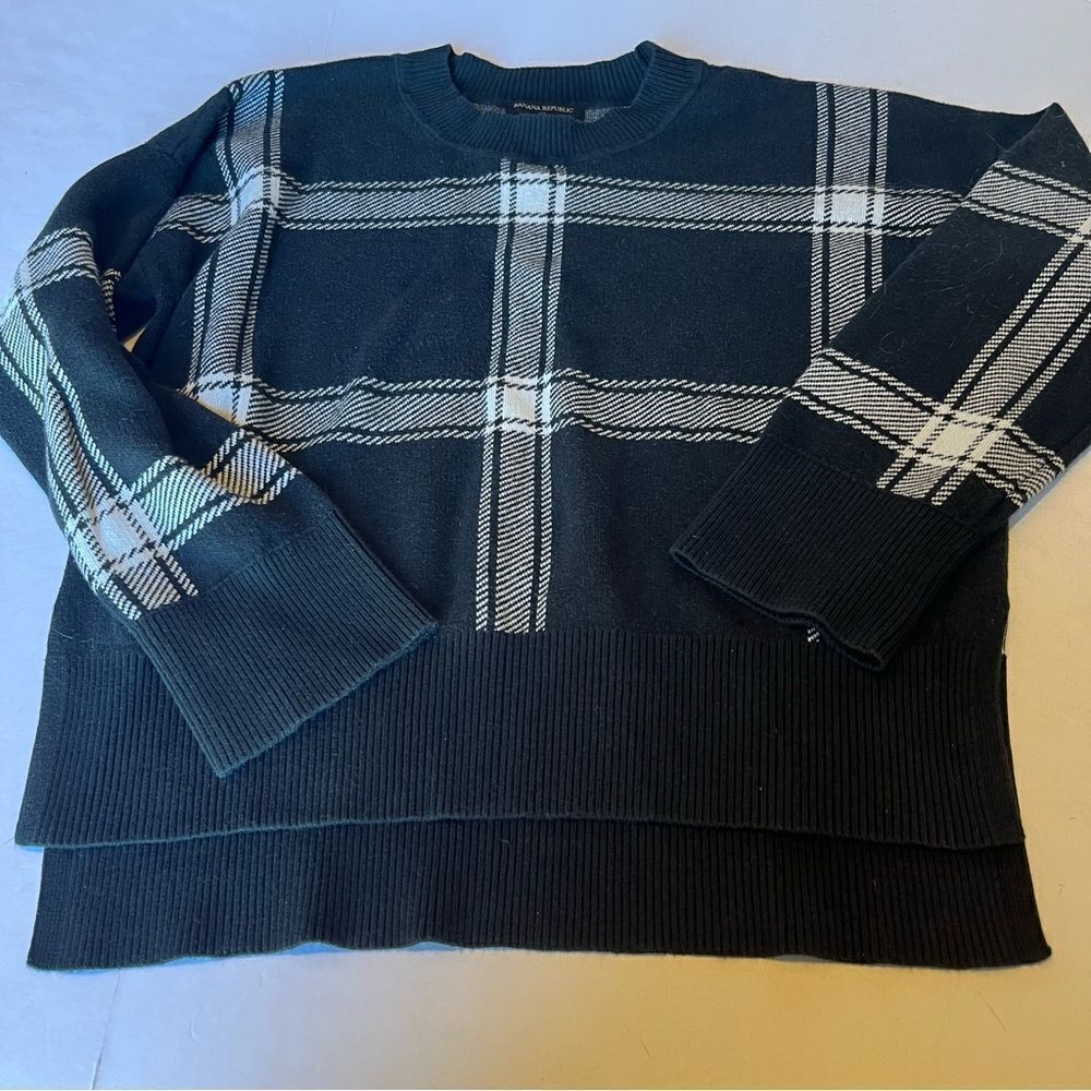 Banana Republic Cotton Blend Crew Neck Sweater Black/White Size Large
